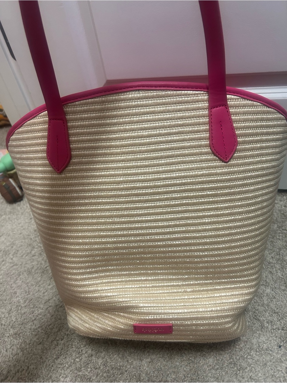Spartina 449 Pink-Trim Straw Tote with Embroidered Flamingo - Picture 4 of 6